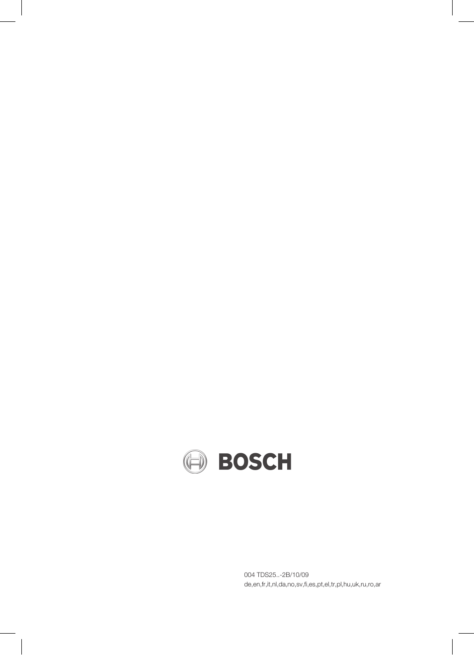 Bosch TDS 2510 User Manual | Page 122 / 122