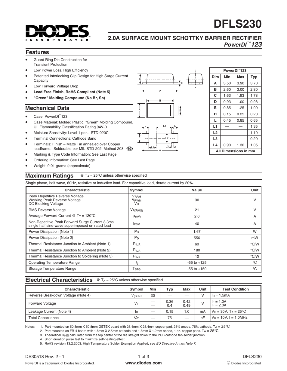 Diodes DFLS230 User Manual | 3 pages