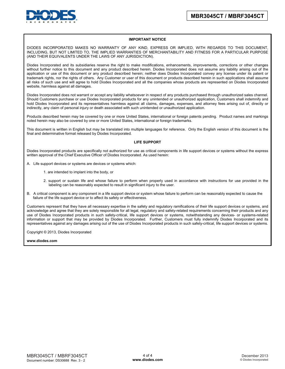Diodes MBRF3045CT User Manual | Page 4 / 4