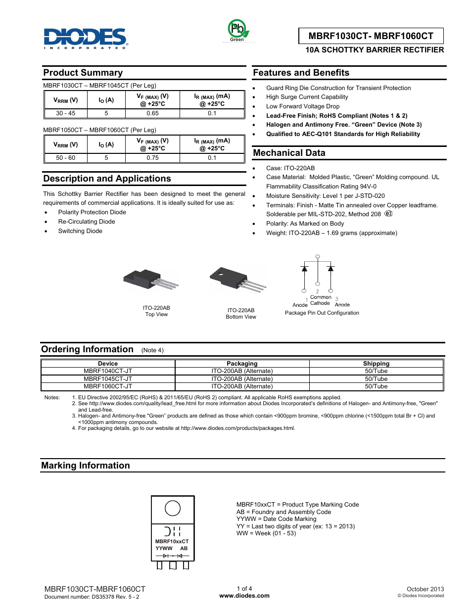 Diodes MBRF1030CT- MBRF1060CT User Manual | 4 pages