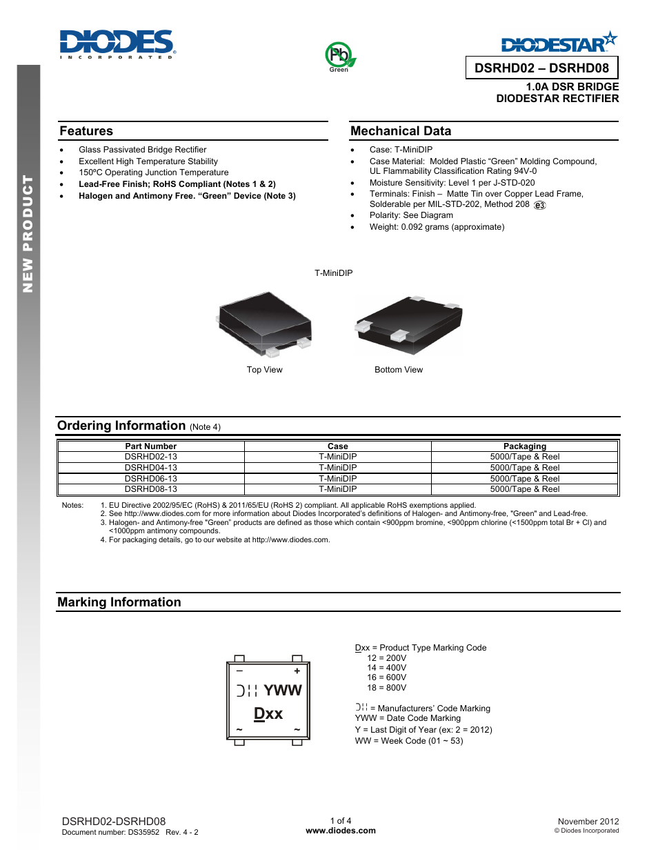 Diodes DSRHD02 – DSRHD08 User Manual | 4 pages