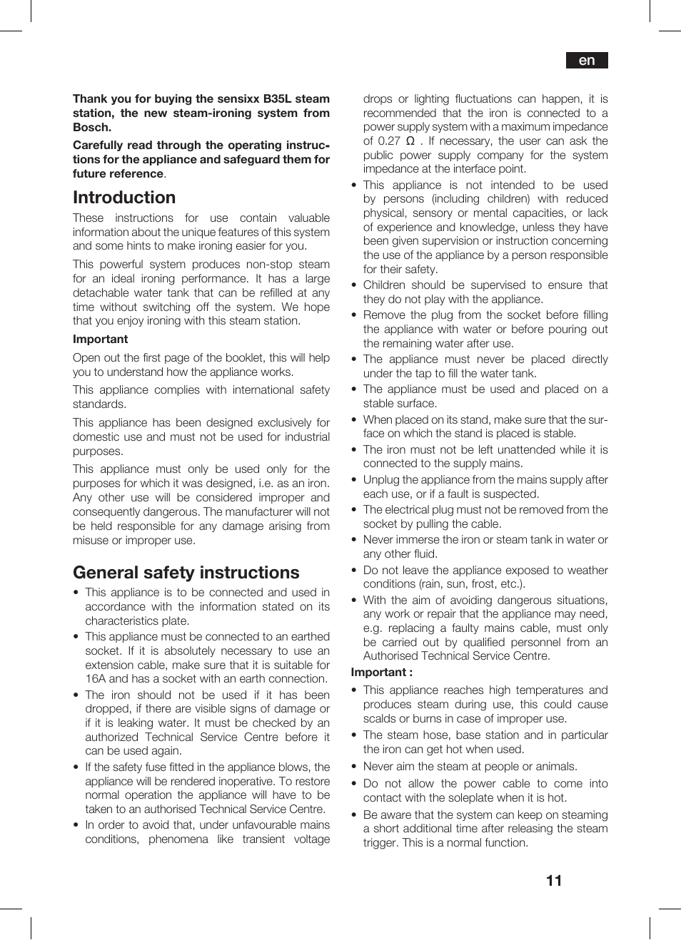 Introduction, General safety instructions | Bosch TDS 3530 User Manual | Page 11 / 114