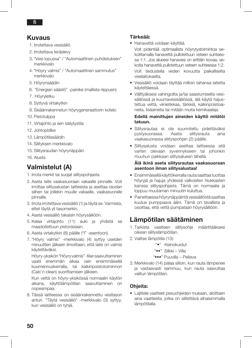 Kuvaus, Valmistelut (a), Lämpötilan säätäminen | Bosch TDS 3530 User Manual | Page 50 / 114