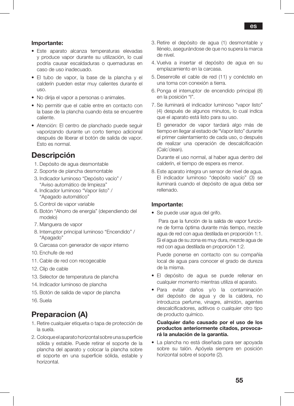 Descripción, Preparacion (a) | Bosch TDS 3530 User Manual | Page 55 / 114