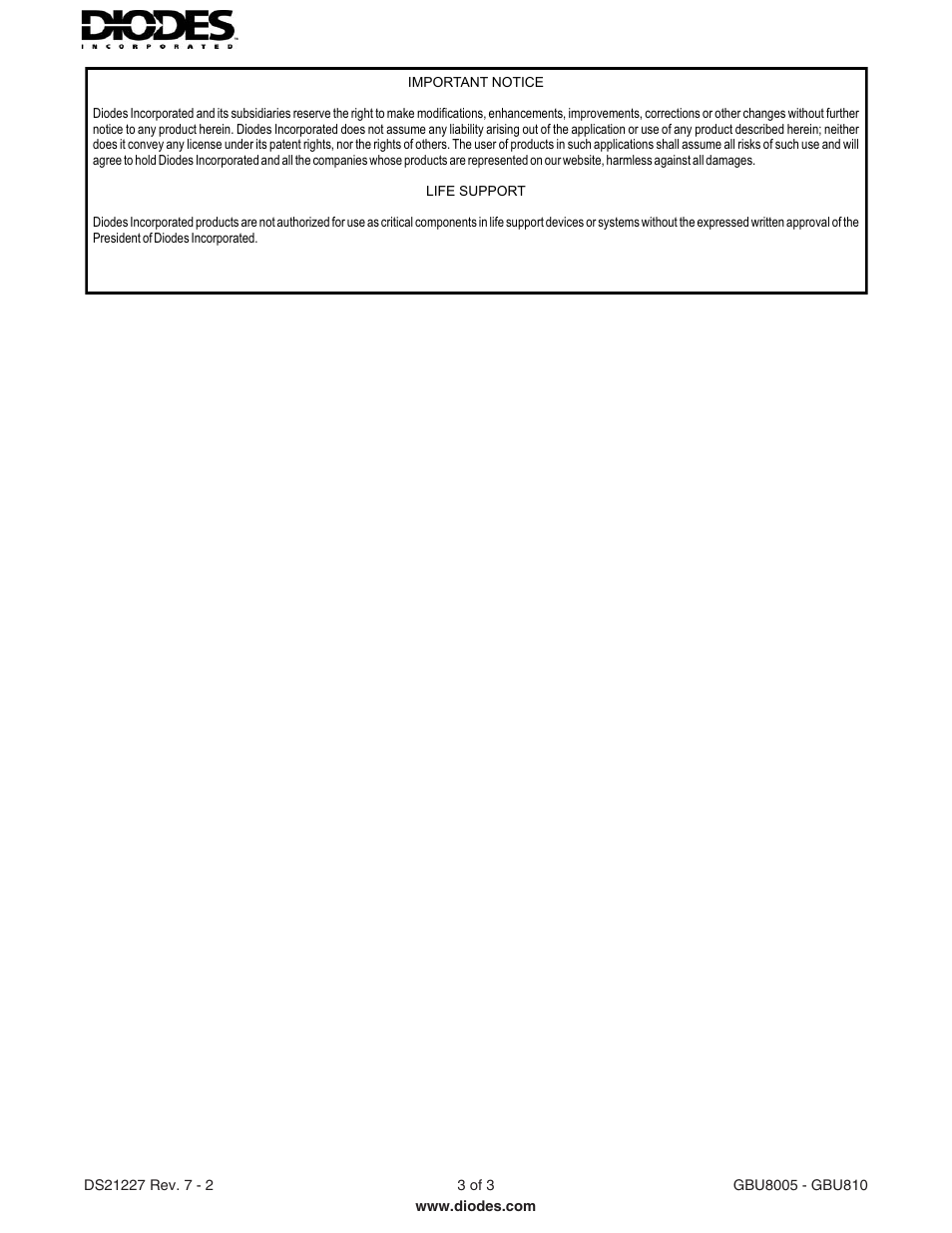 Diodes GBU8005 - GBU810 User Manual | Page 3 / 3