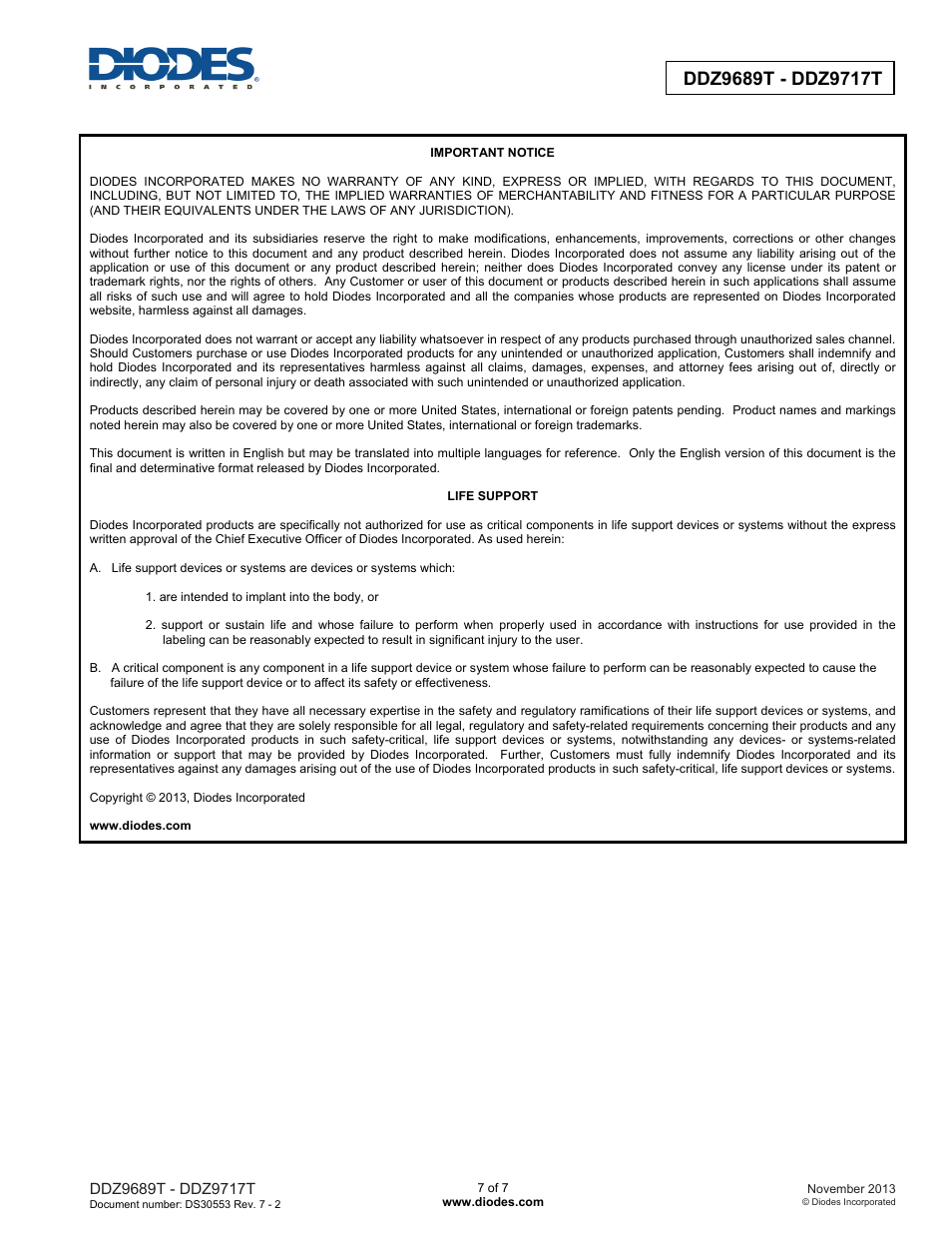 Diodes DDZ9689T - DDZ9717T User Manual | Page 7 / 7