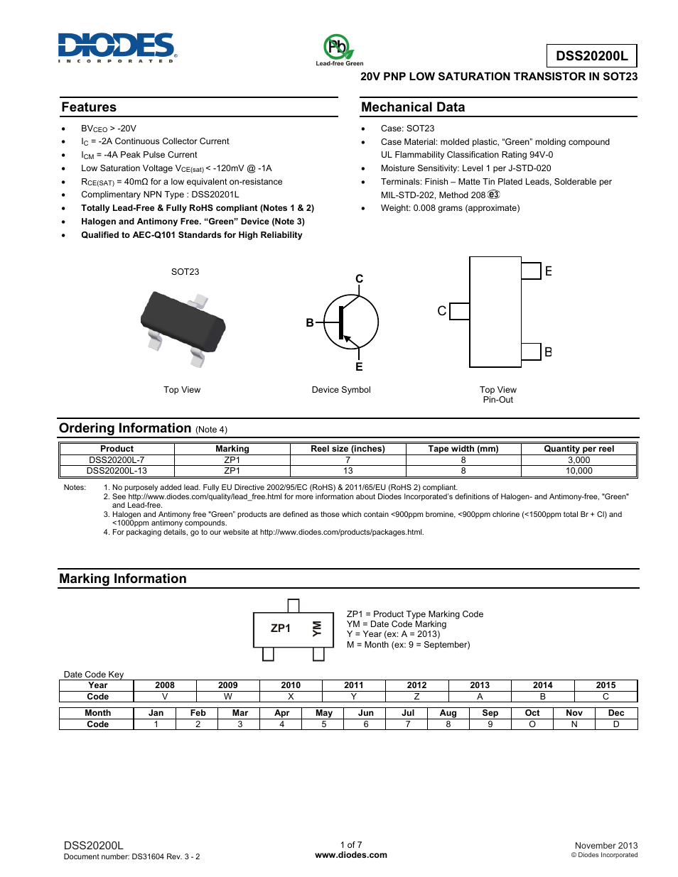 Diodes DSS20200L User Manual | 7 pages