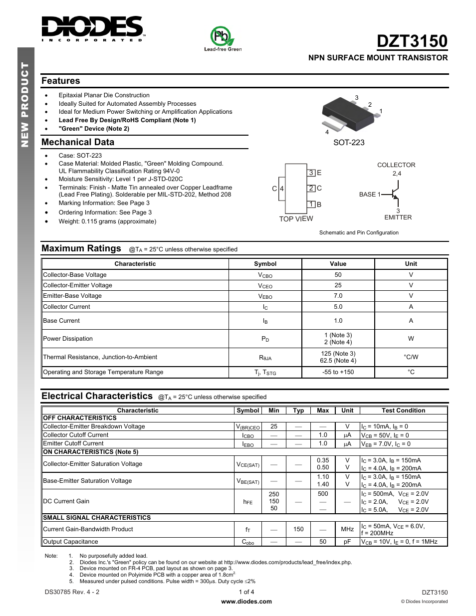 Diodes DZT3150 User Manual | 4 pages