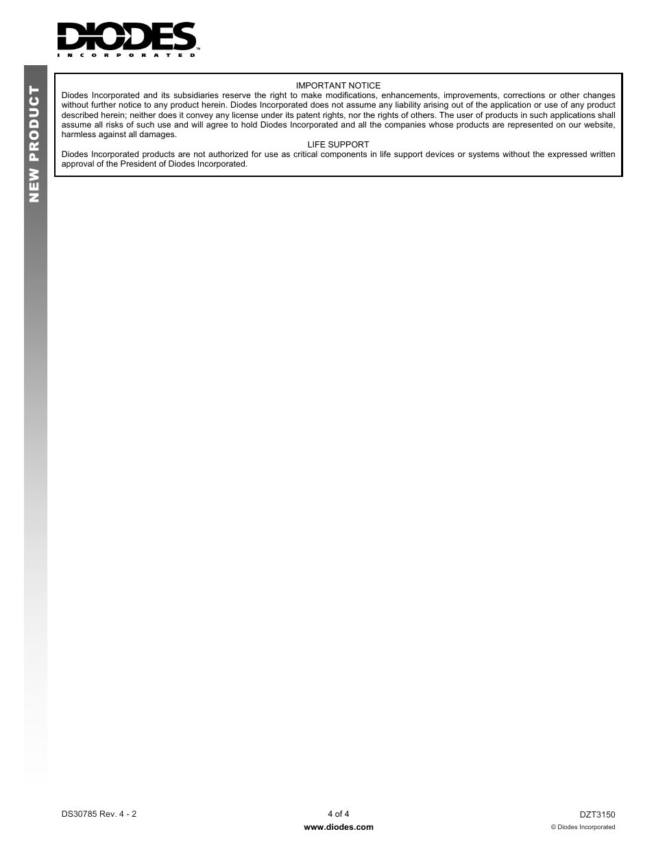 New prod uc t | Diodes DZT3150 User Manual | Page 4 / 4