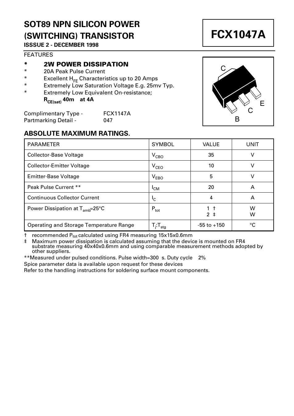 Diodes FCX1047A User Manual | 3 pages