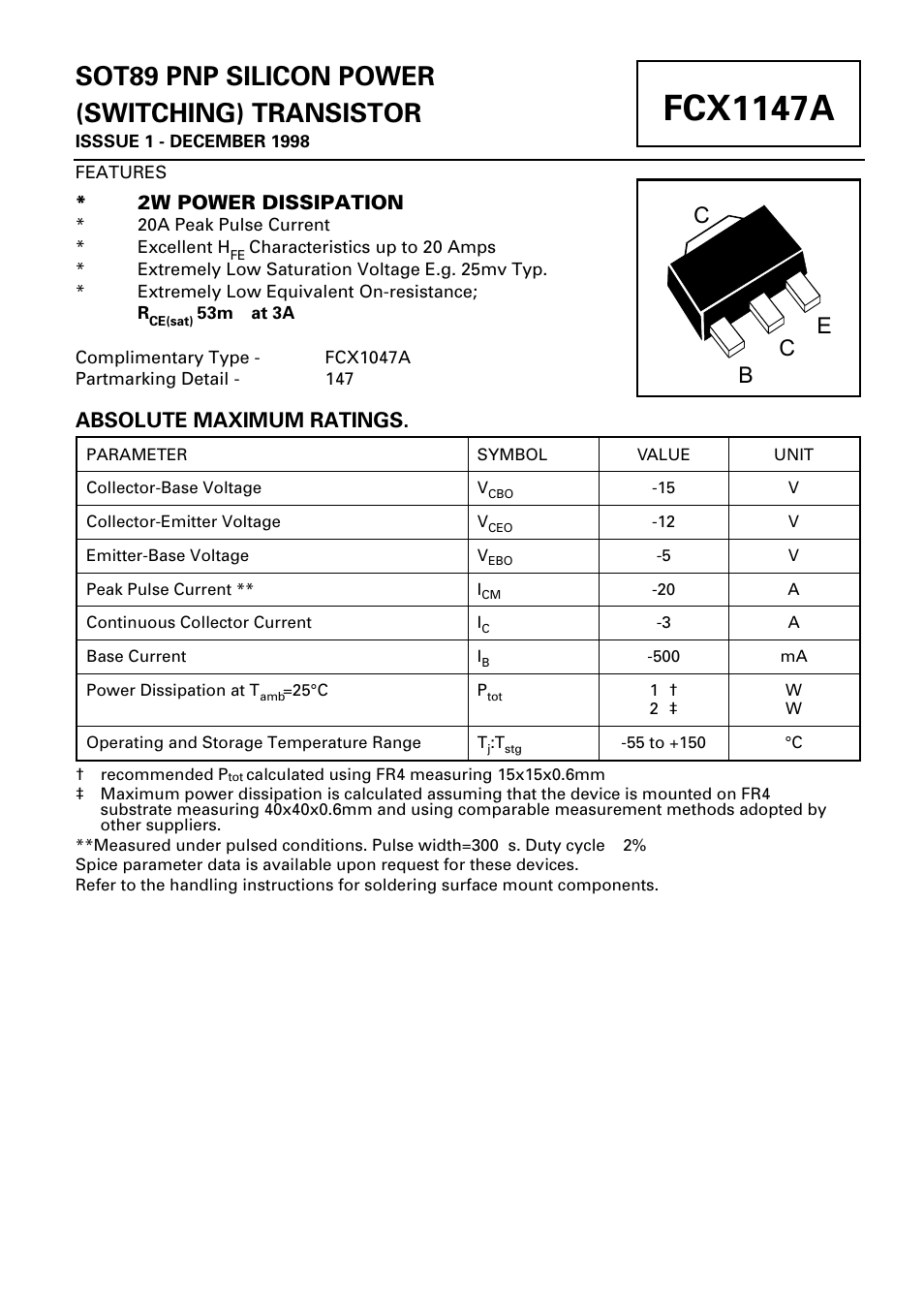 Diodes FCX1147A User Manual | 3 pages