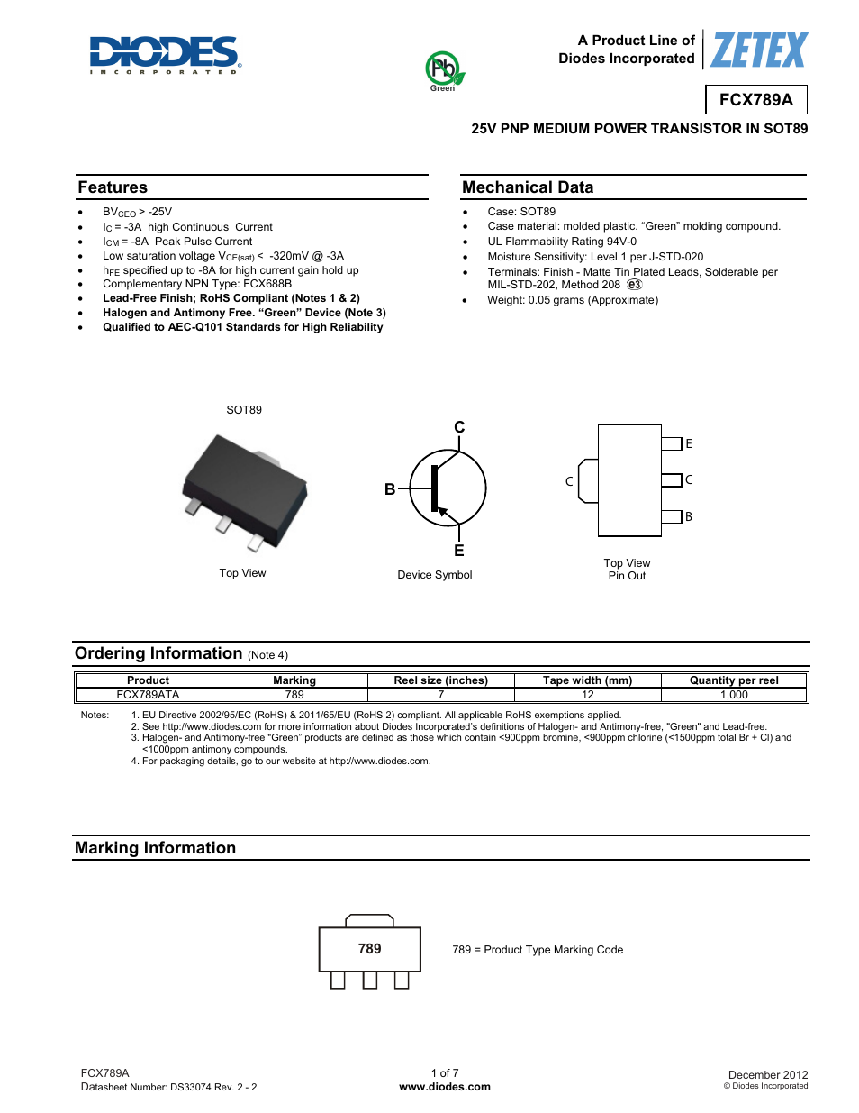 Diodes FCX789A User Manual | 7 pages