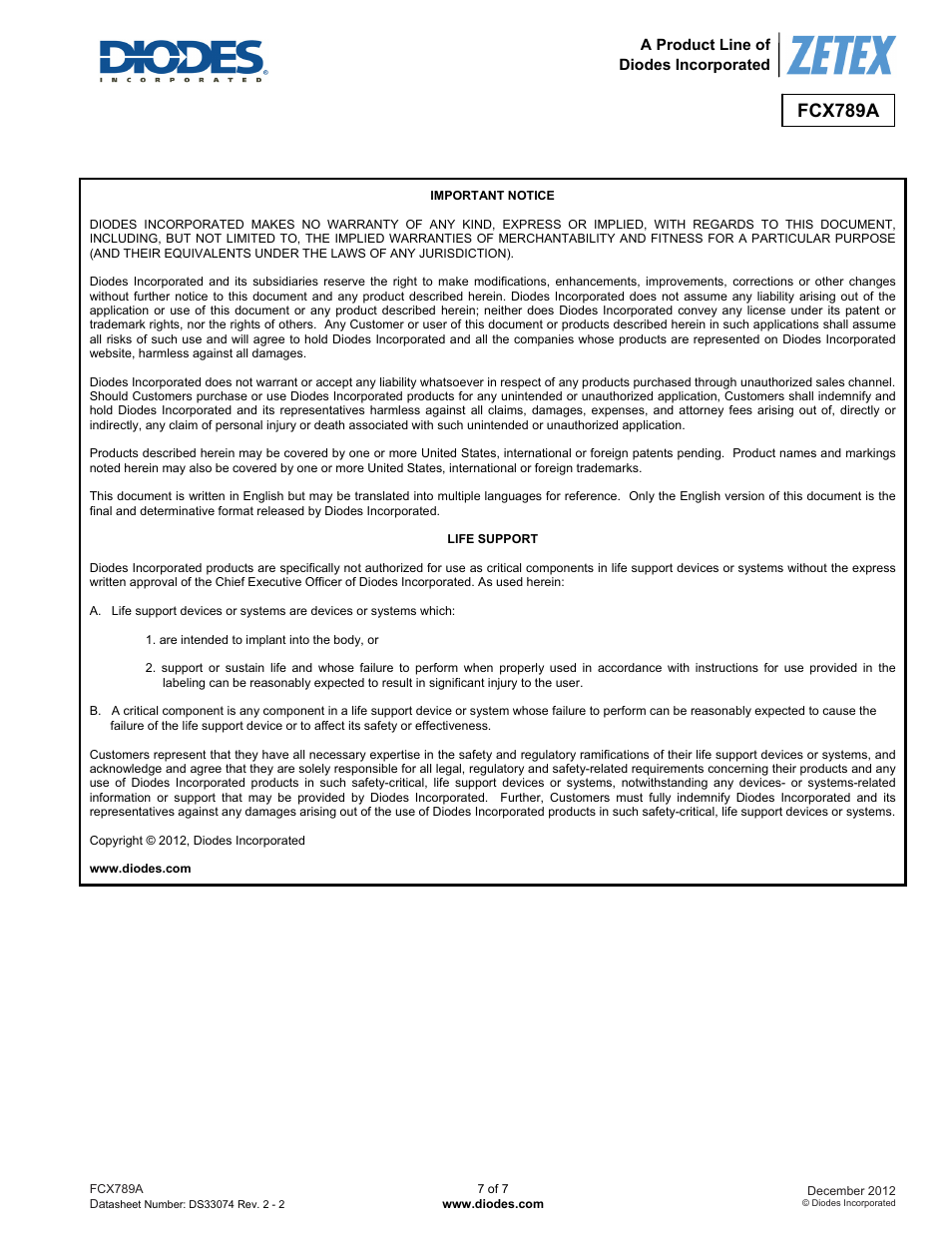 Fcx789a | Diodes FCX789A User Manual | Page 7 / 7