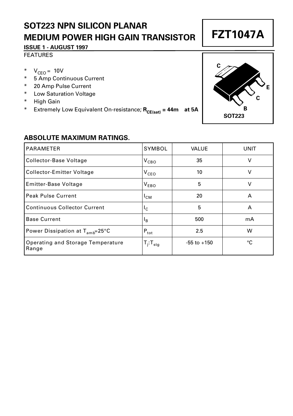 Diodes FZT1047A User Manual | 4 pages