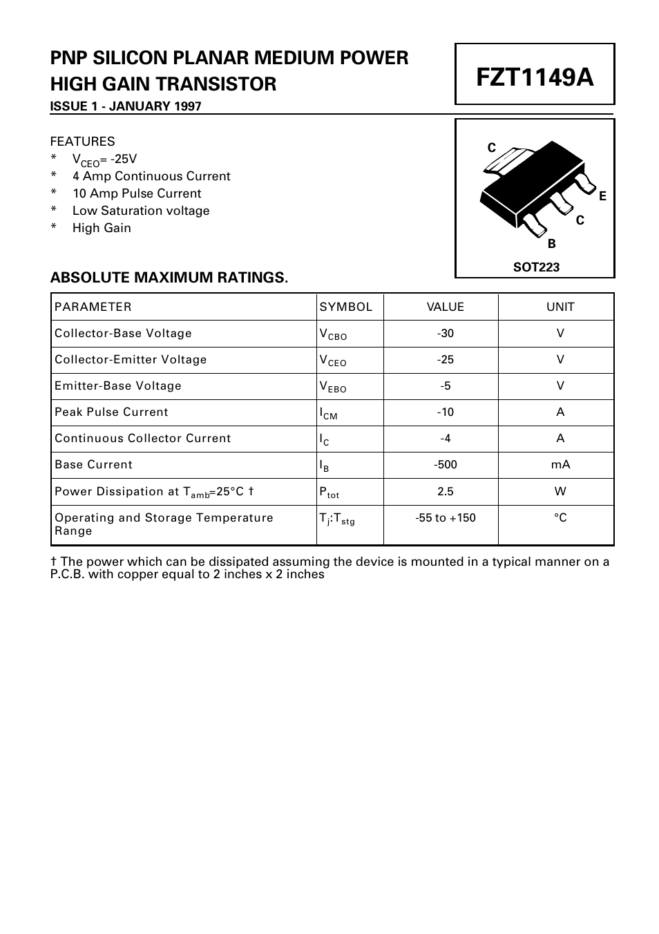 Diodes FZT1149A User Manual | 4 pages