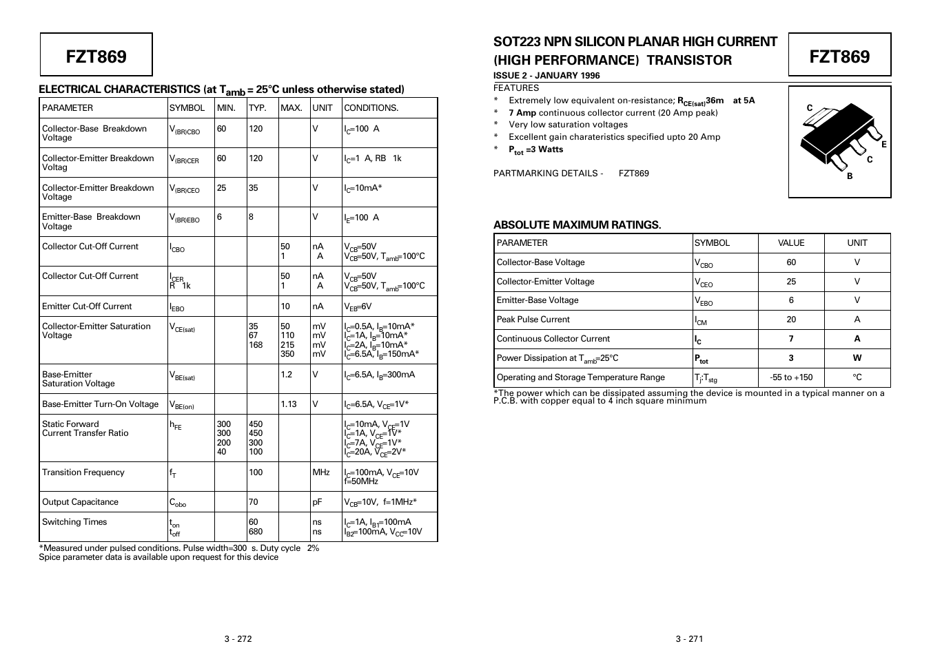 Diodes FZT869 User Manual | 2 pages