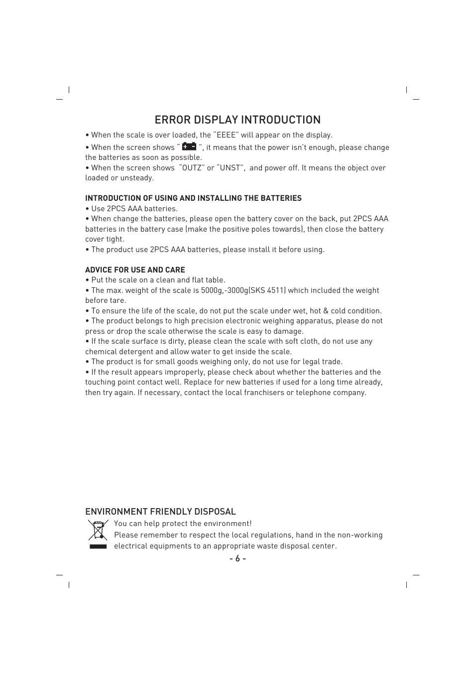 Error display introduction | SINBO SKS 4513 User Manual | Page 7 / 28