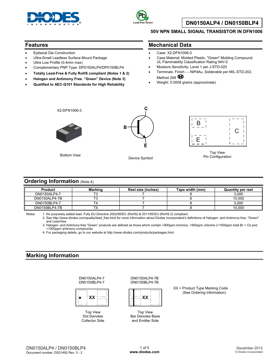 Diodes DN0150BLP4 User Manual | 5 pages