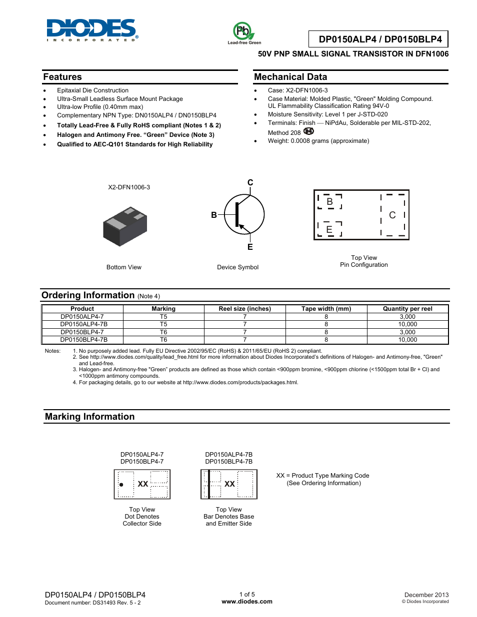 Diodes DP0150BLP4 User Manual | 5 pages