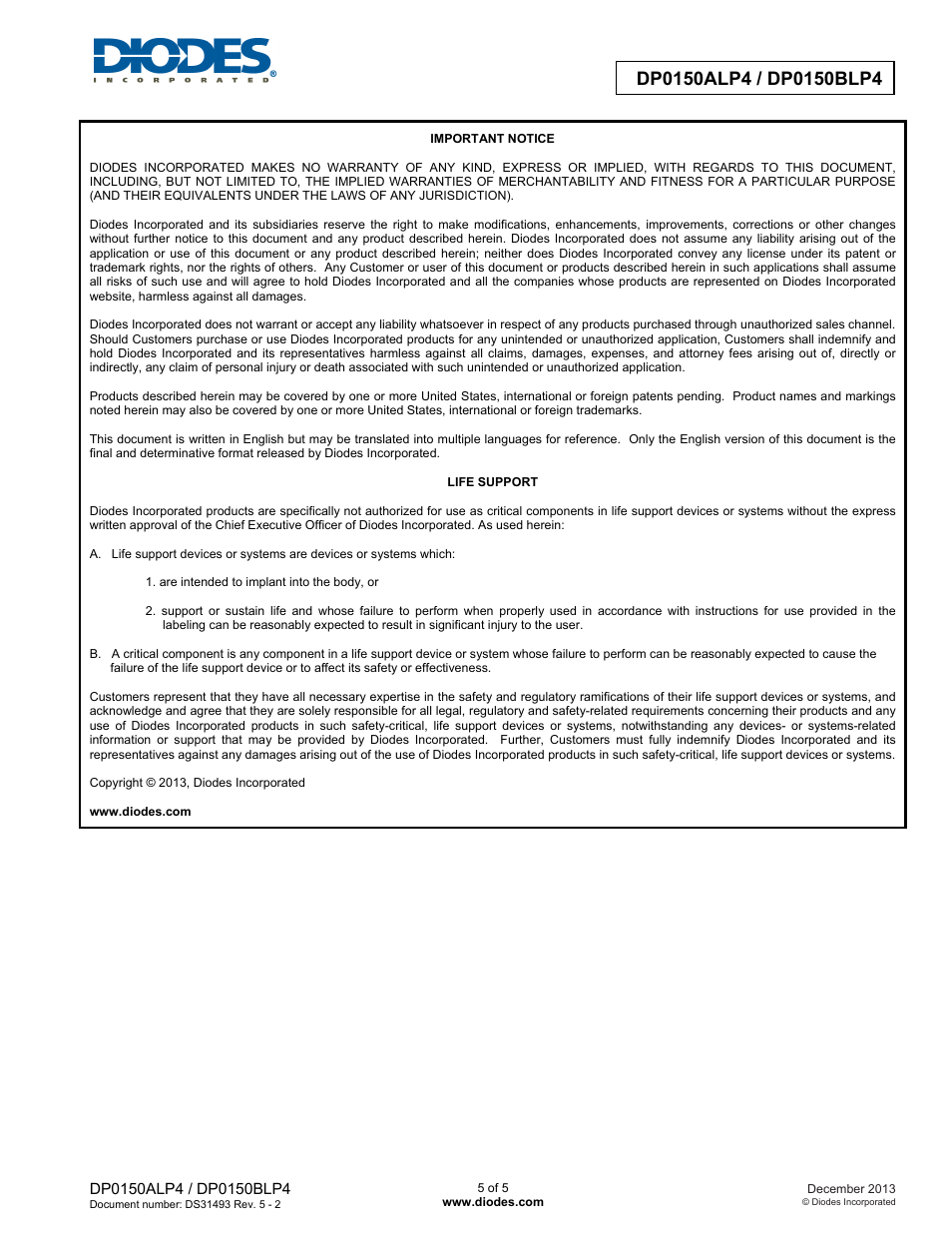 Diodes DP0150BLP4 User Manual | Page 5 / 5