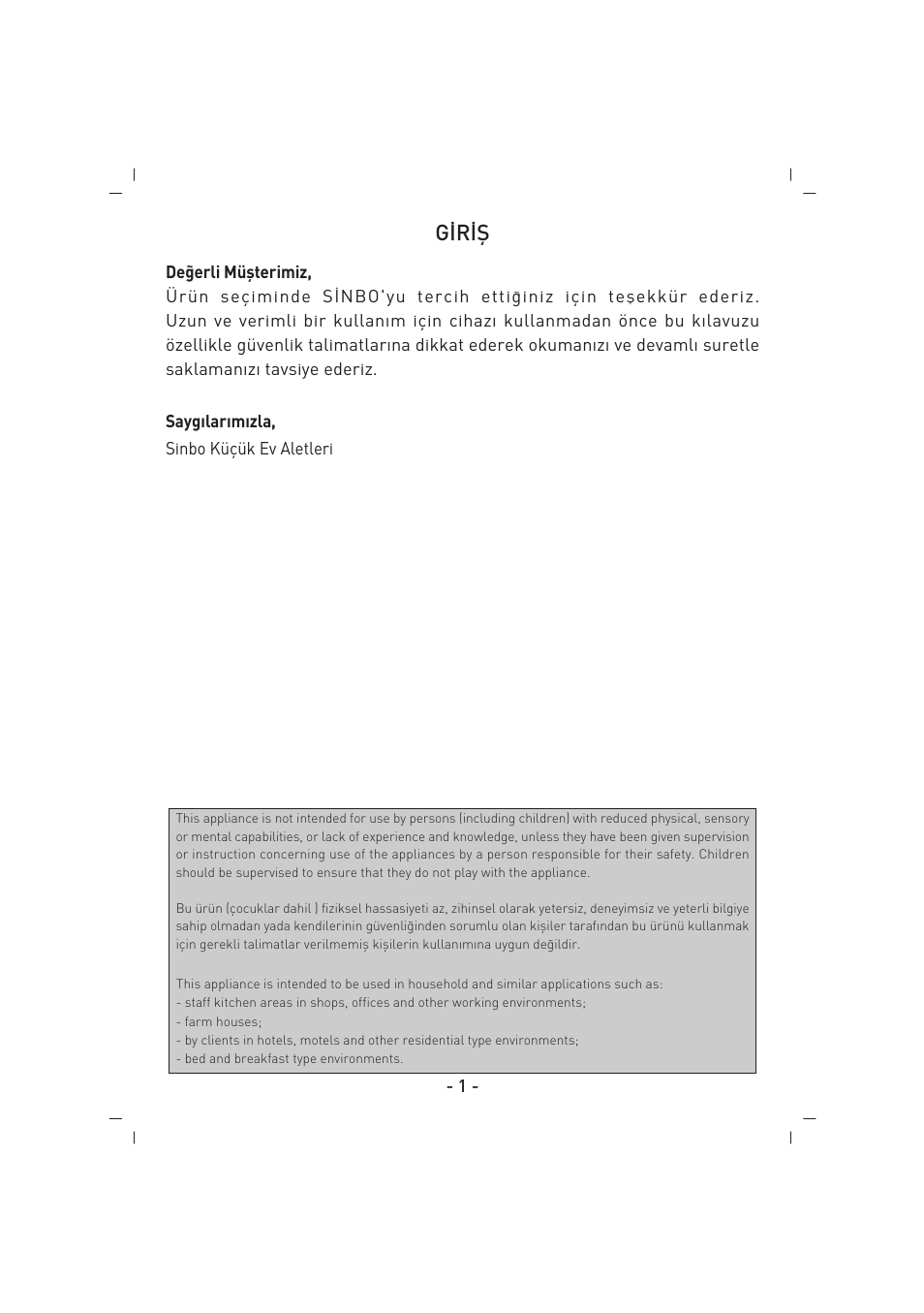 G‹r‹fi | SINBO SKS 4512 User Manual | Page 2 / 28
