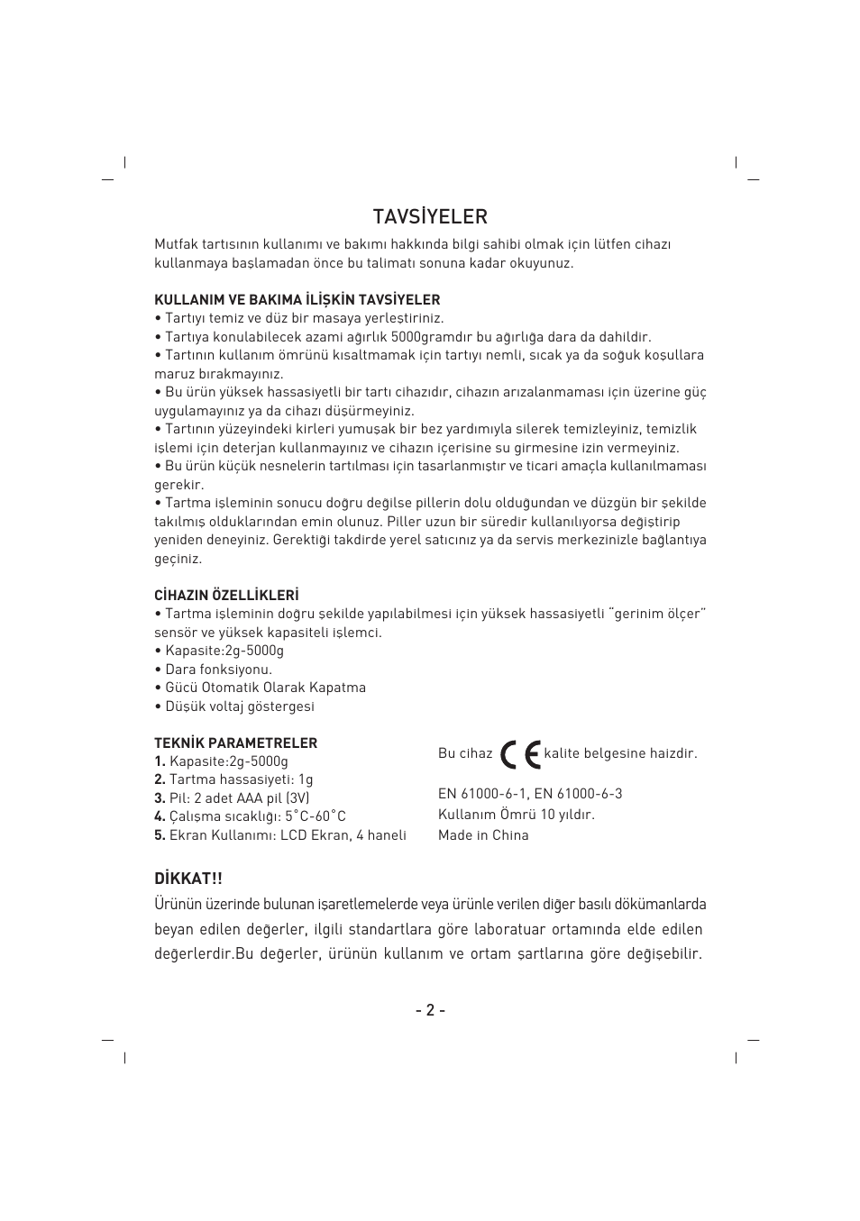 Tavs‹yeler | SINBO SKS 4512 User Manual | Page 3 / 28