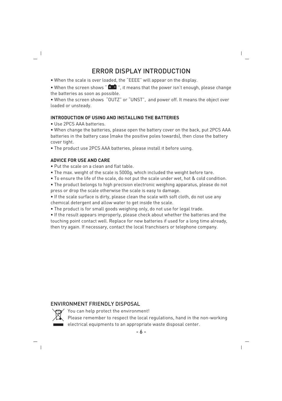 Error display introduction | SINBO SKS 4512 User Manual | Page 7 / 28