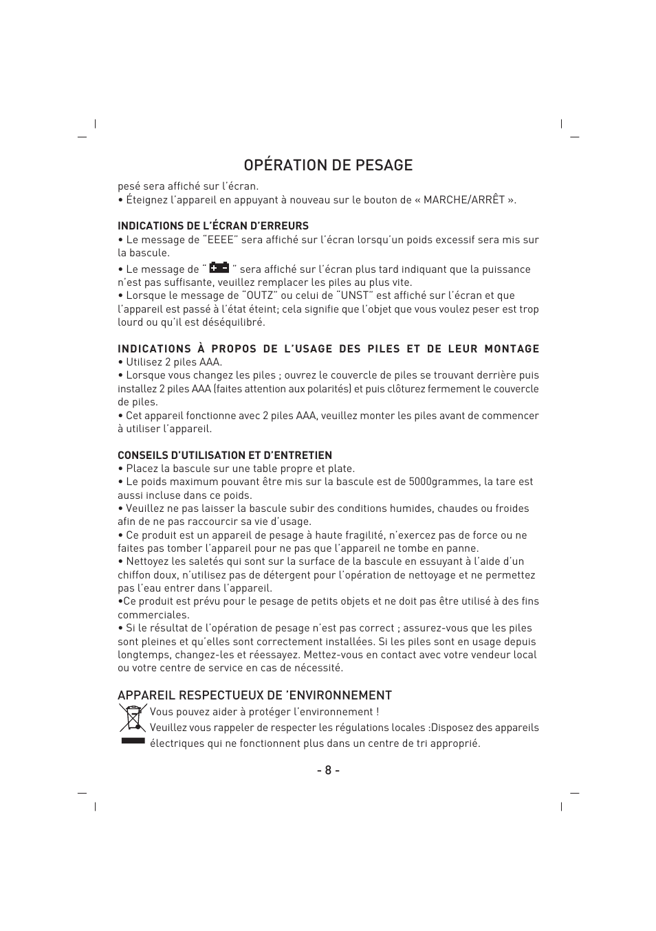 Opération de pesage | SINBO SKS 4512 User Manual | Page 9 / 28