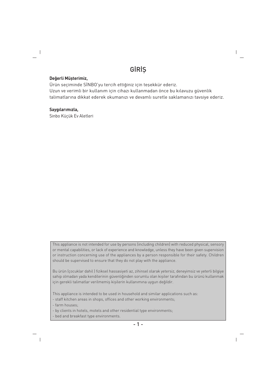 G‹r‹fi | SINBO SKS 4514 User Manual | Page 2 / 32