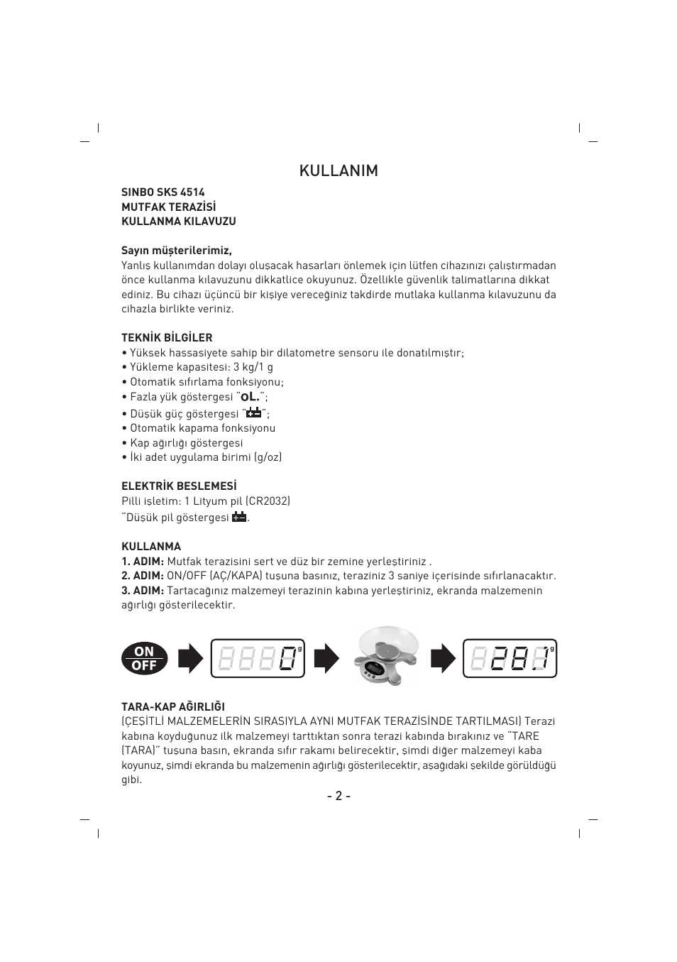 Kullanim | SINBO SKS 4514 User Manual | Page 3 / 32