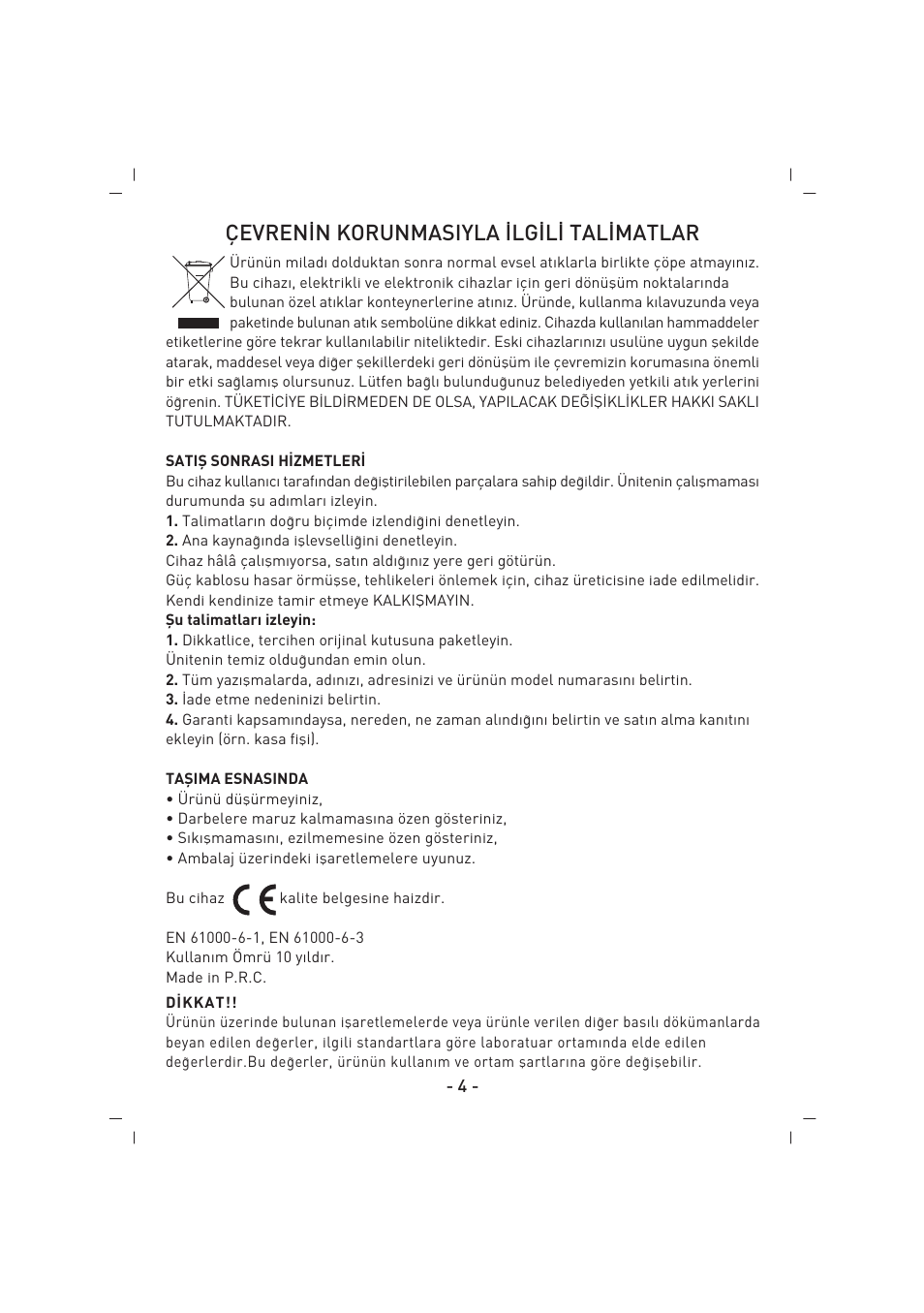 Çevren‹n korunmasiyla ‹lg‹l‹ tal‹matlar | SINBO SKS 4514 User Manual | Page 5 / 32