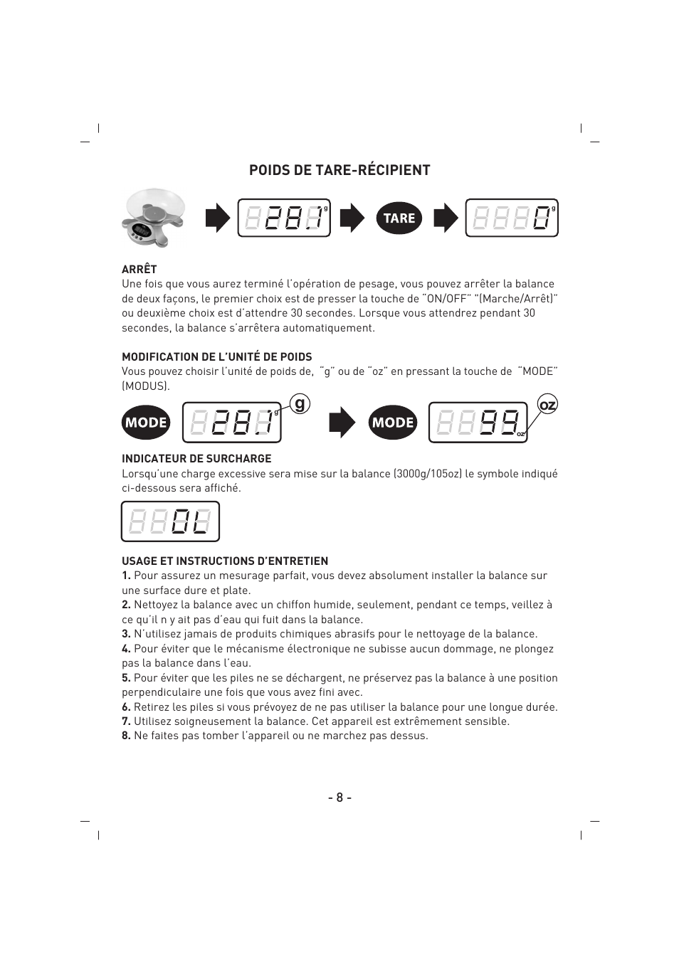 Poids de tare-récipient | SINBO SKS 4514 User Manual | Page 9 / 32