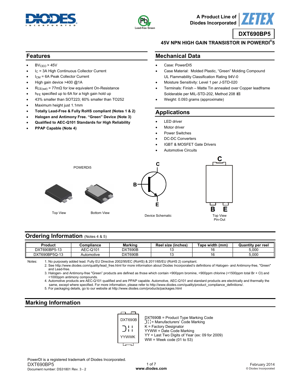 Diodes DXT690BP5 User Manual | 7 pages