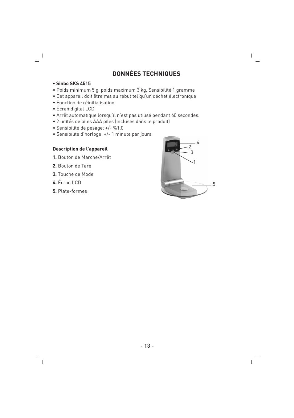 Données techniques | SINBO SKS 4515 User Manual | Page 14 / 41