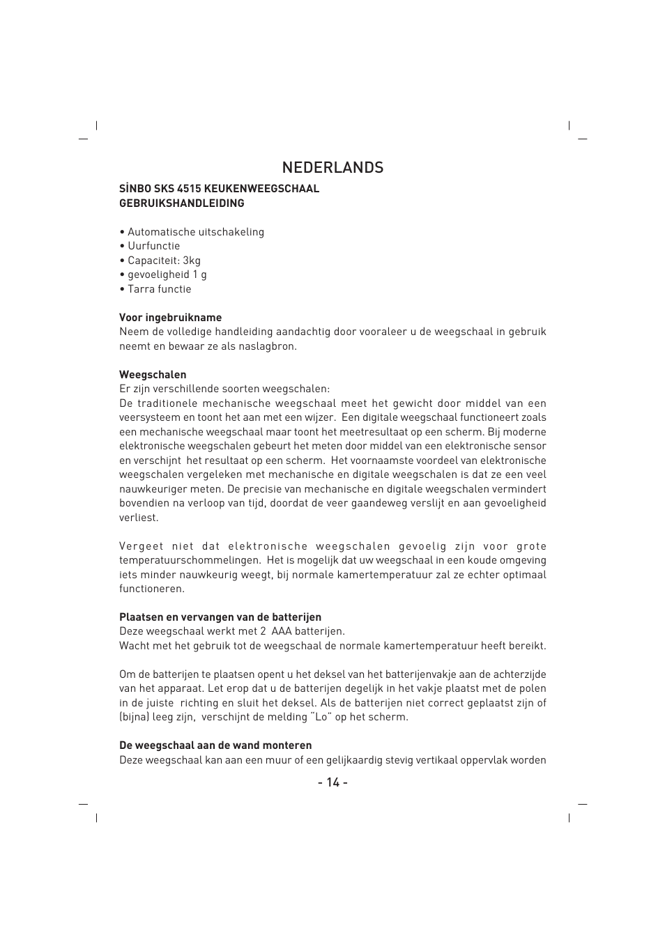 Nederlands | SINBO SKS 4515 User Manual | Page 15 / 41
