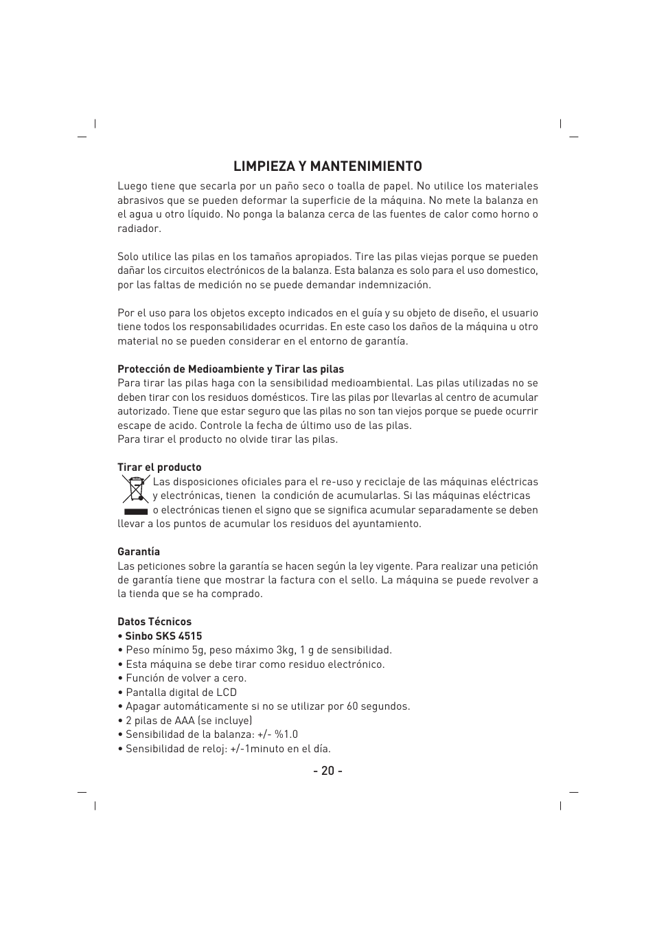 Limpieza y mantenimiento | SINBO SKS 4515 User Manual | Page 21 / 41