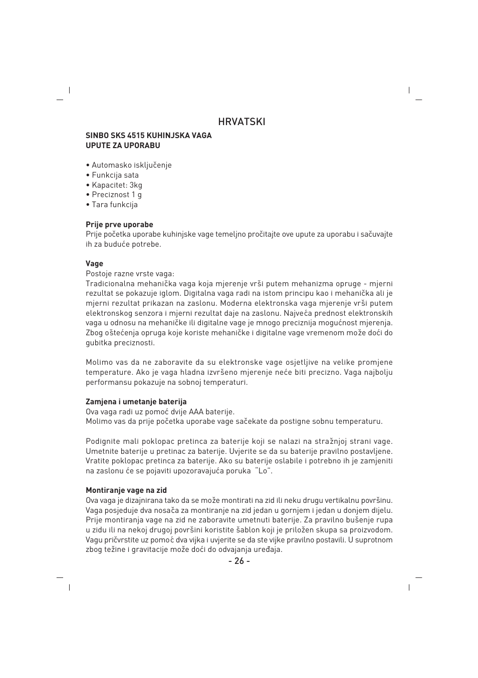 Hrvatski | SINBO SKS 4515 User Manual | Page 27 / 41