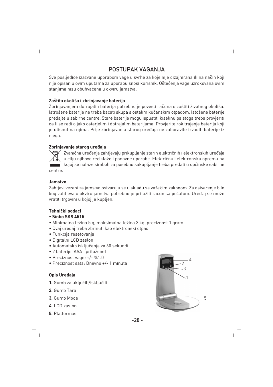 Postupak vaganja | SINBO SKS 4515 User Manual | Page 29 / 41