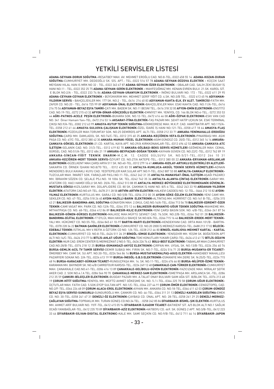 Yetk‹l‹ serv‹sler l‹stes | SINBO SKS 4515 User Manual | Page 34 / 41