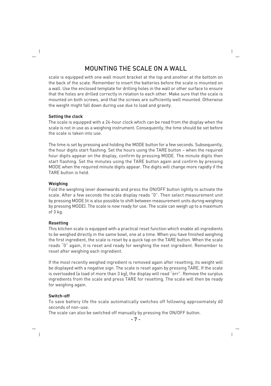 Mounting the scale on a wall | SINBO SKS 4515 User Manual | Page 8 / 41