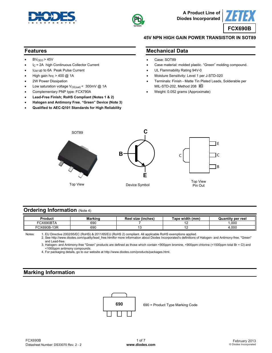 Diodes FCX690B User Manual | 7 pages