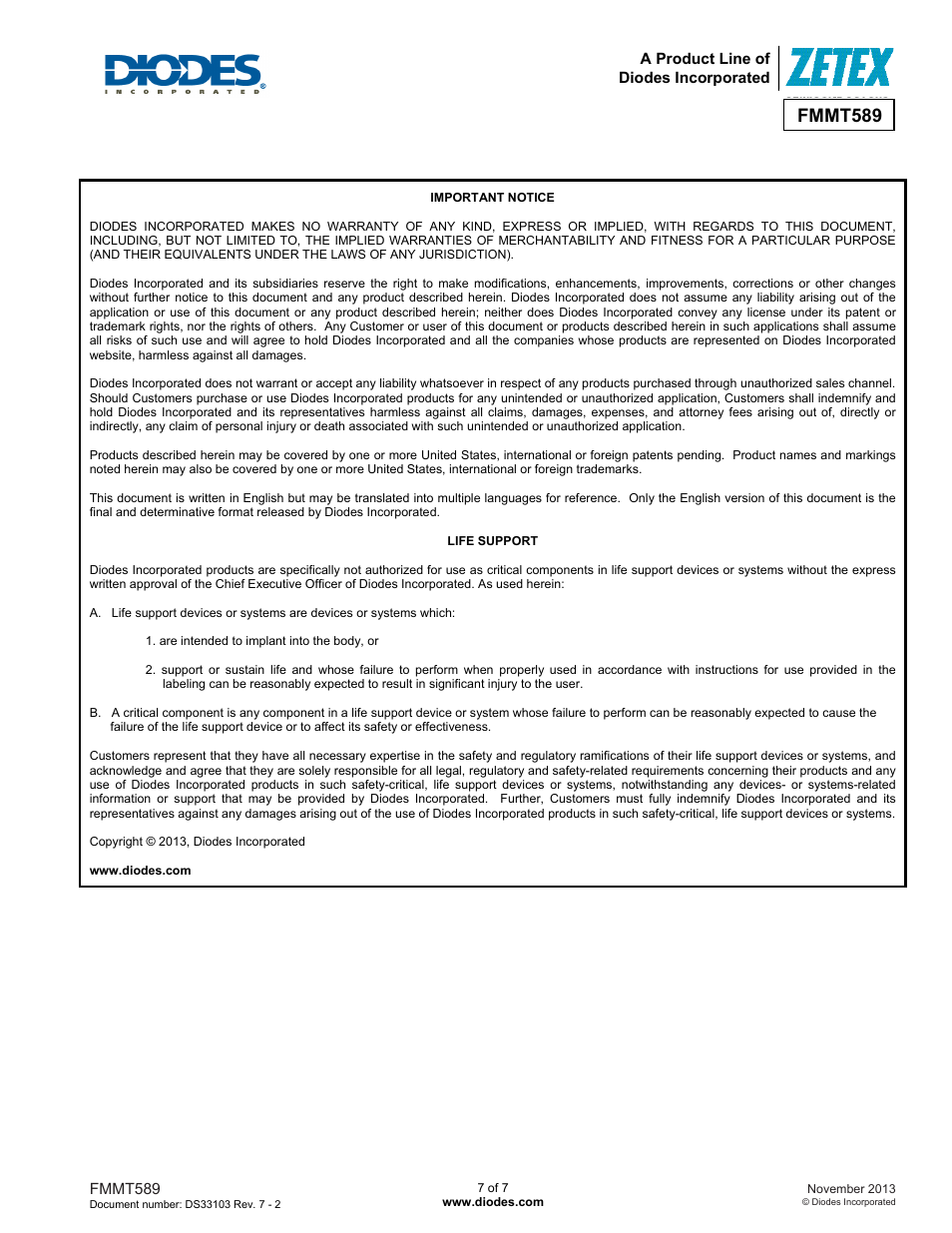 Fmmt589 | Diodes FMMT589 User Manual | Page 7 / 7