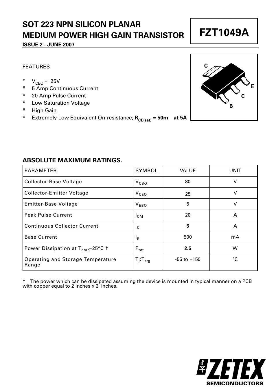 Diodes FZT1049A User Manual | 3 pages