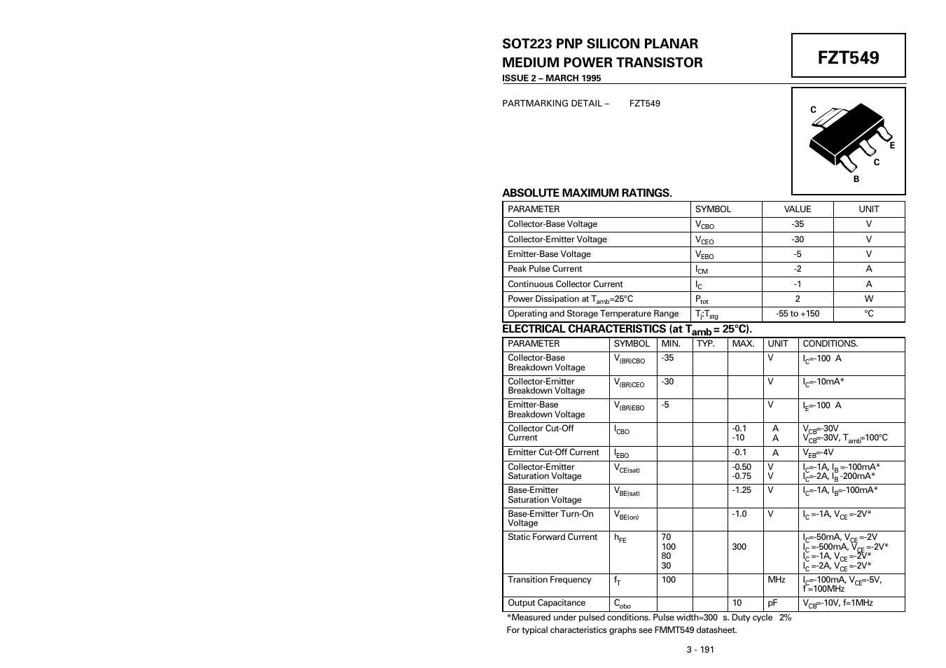 Diodes FZT549 User Manual | 1 page