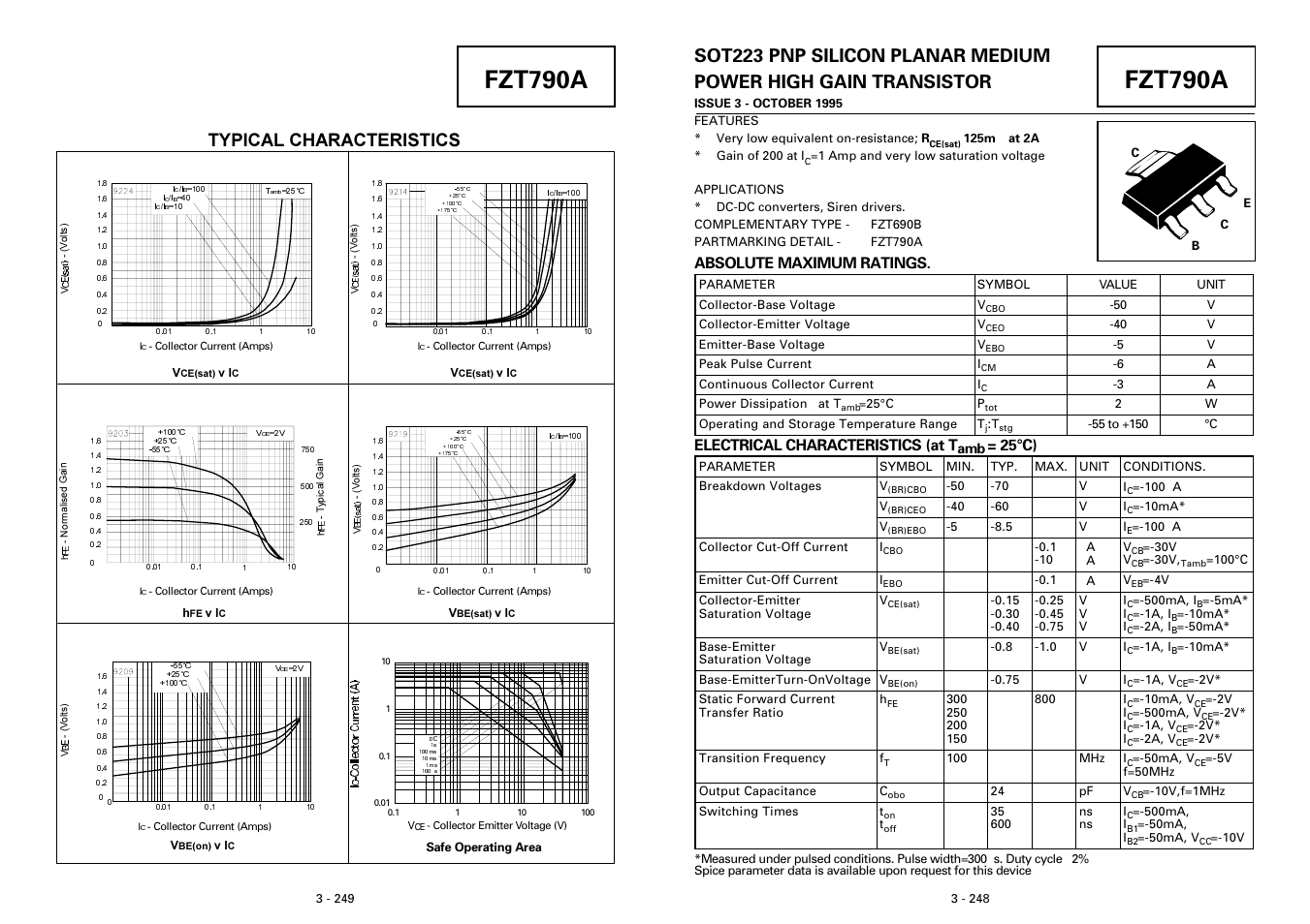 Fzt790a, Typical characteristics, Absolute maximum ratings | Electrical characteristics (at t, 25°c) | Diodes FZT790A User Manual | Page 2 / 2