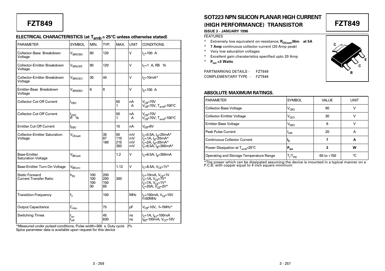 Diodes FZT849 User Manual | 3 pages