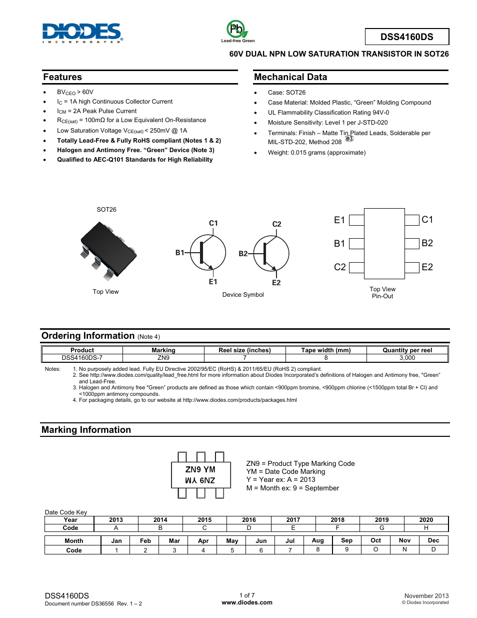 Diodes DSS4160DS User Manual | 7 pages