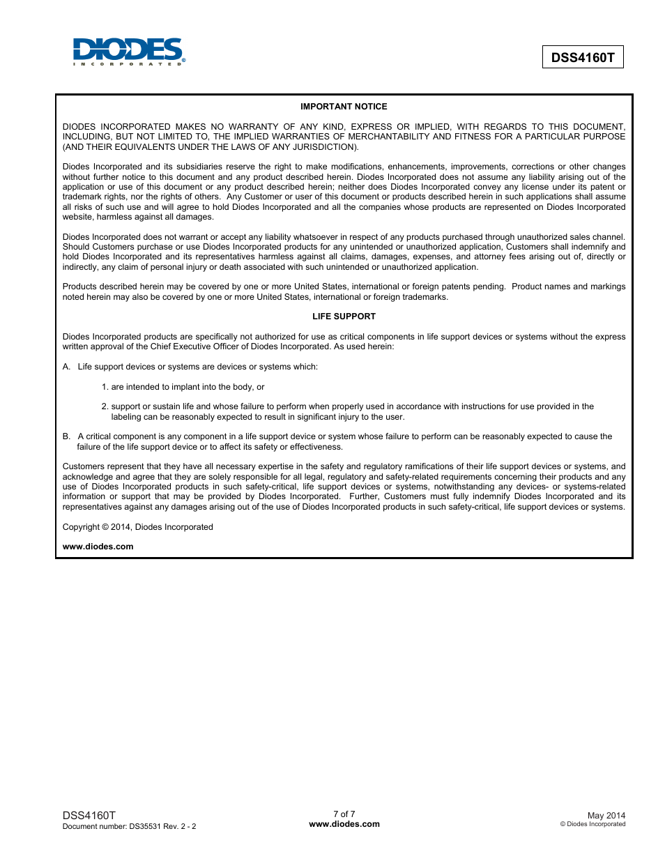 Dss4160t | Diodes DSS4160T User Manual | Page 7 / 7