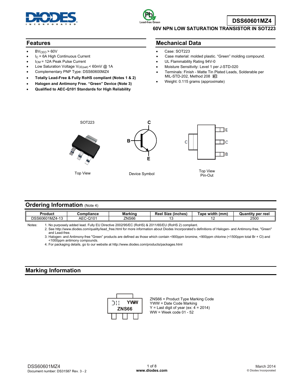 Diodes DSS60601MZ4 User Manual | 8 pages