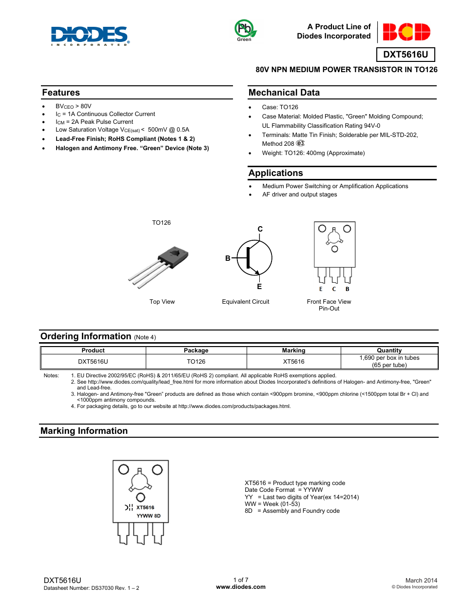 Diodes DXT5616U User Manual | 7 pages